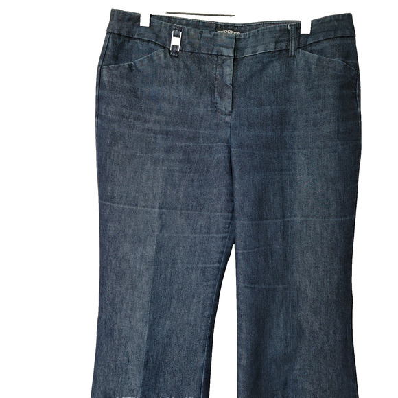 Express Editor Dark Wash Boot Cut Jeans Womens 8 Long Y2K Preppy Casual Chino - Picture 2 of 12